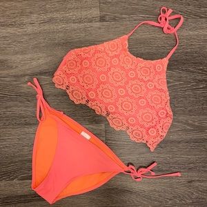 xhilaration Coral Lace Bikini Size Medium